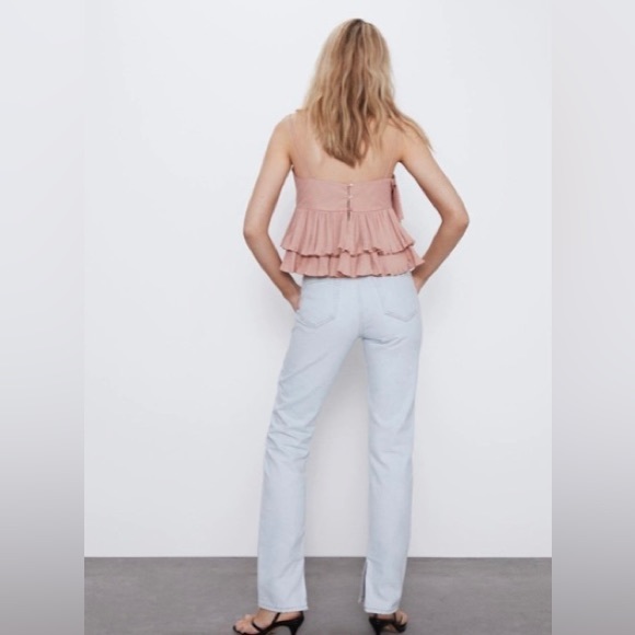 Zara XS Asymmetric Layered Pleated Ruffle Sleeveless Blouse Dusty Pink - Picture 3 of 10